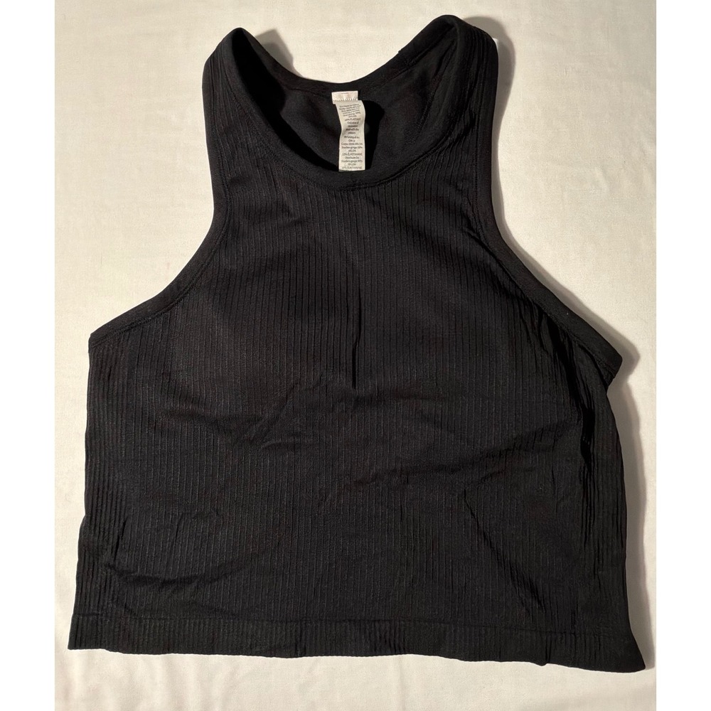Lululemon Ebb to Street Tank Top Black Ribbed High Neck Cropped Size 8